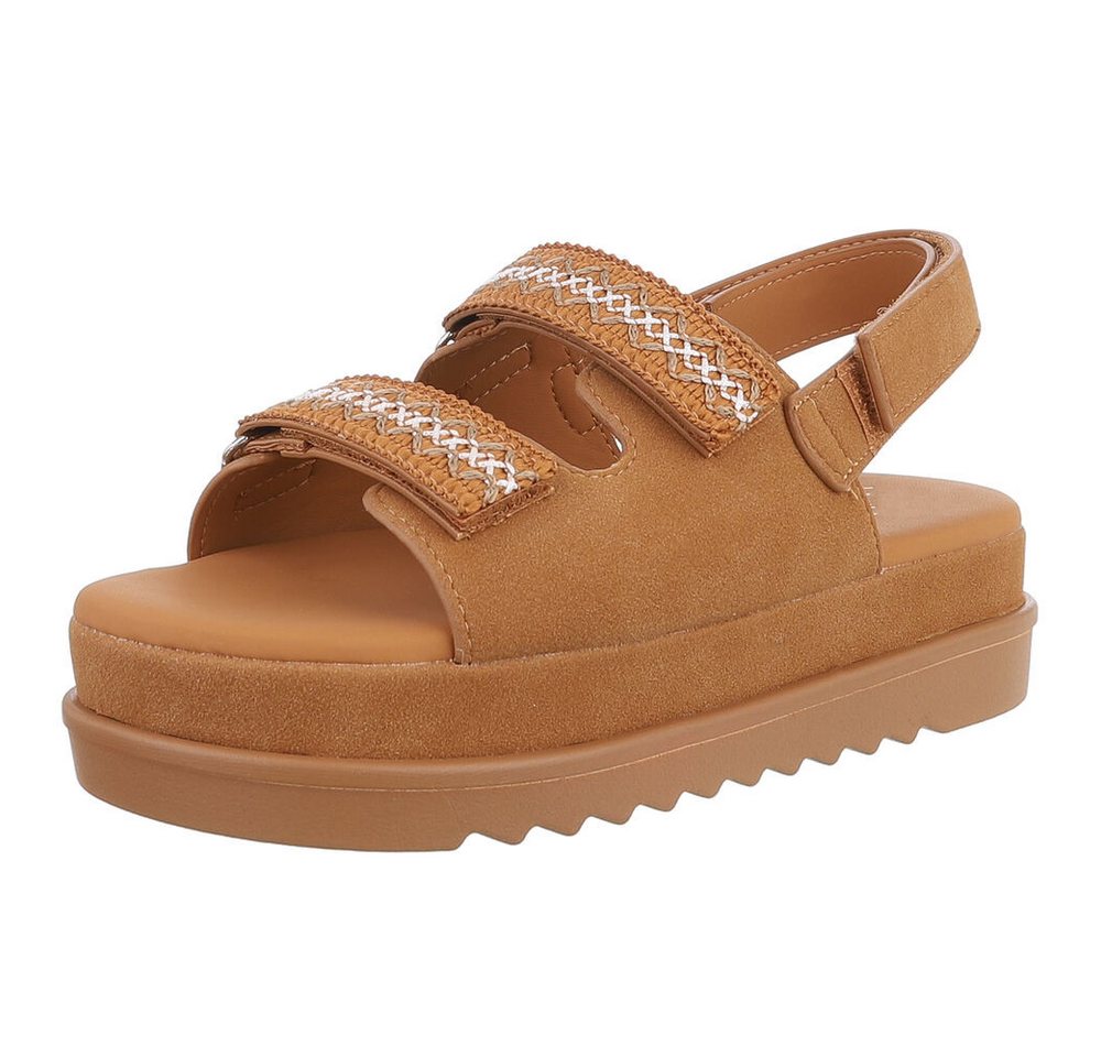 Ital-Design Bequeme Damen-Sandalen mit verstellbaren Riemen, sandfarben Plateausandaletten (89372427) Flach Plateausandaletten in Camel