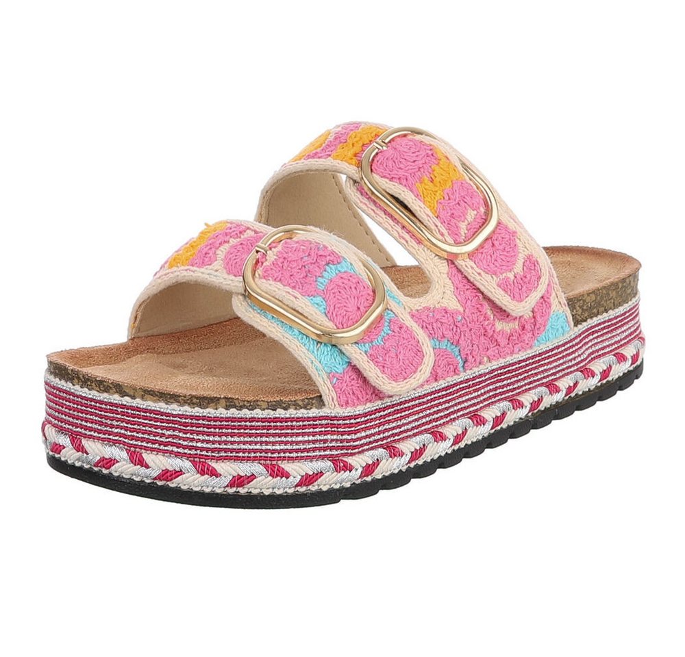 Ital-Design Bequeme Damen Sandalen mit verstellbaren Riemen und Plateau Plateausandaletten (91512110) Flach Pantoletten in Pink