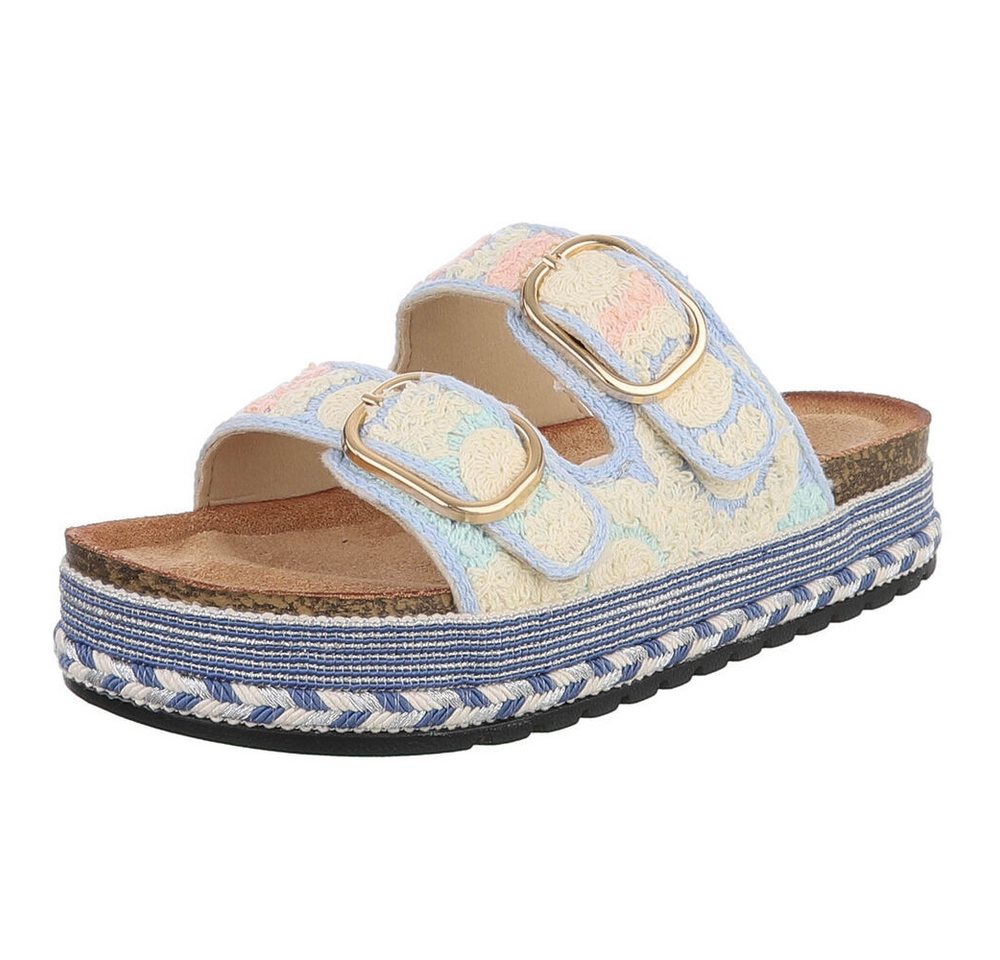 Ital-Design Bequeme Damen Sandalen mit verstellbaren Riemen und Plateau Plateausandaletten (91512116) Flach Pantoletten in Hellblau