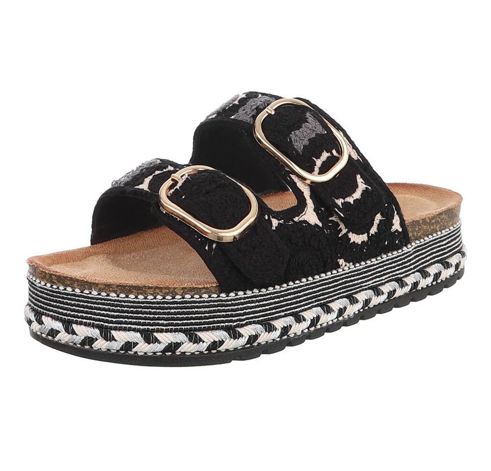 Ital-Design Bequeme Damen Sandalen mit verstellbaren Riemen und Plateau Plateausandaletten (91512120) Flach Pantoletten in Schwarz