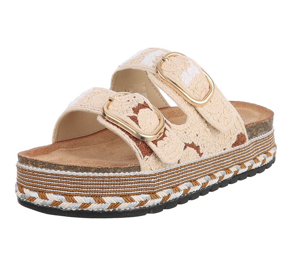 Ital-Design Bequeme Damen Sandalen mit verstellbaren Riemen und Plateau Plateausandaletten (91512126) Flach Pantoletten in Beige