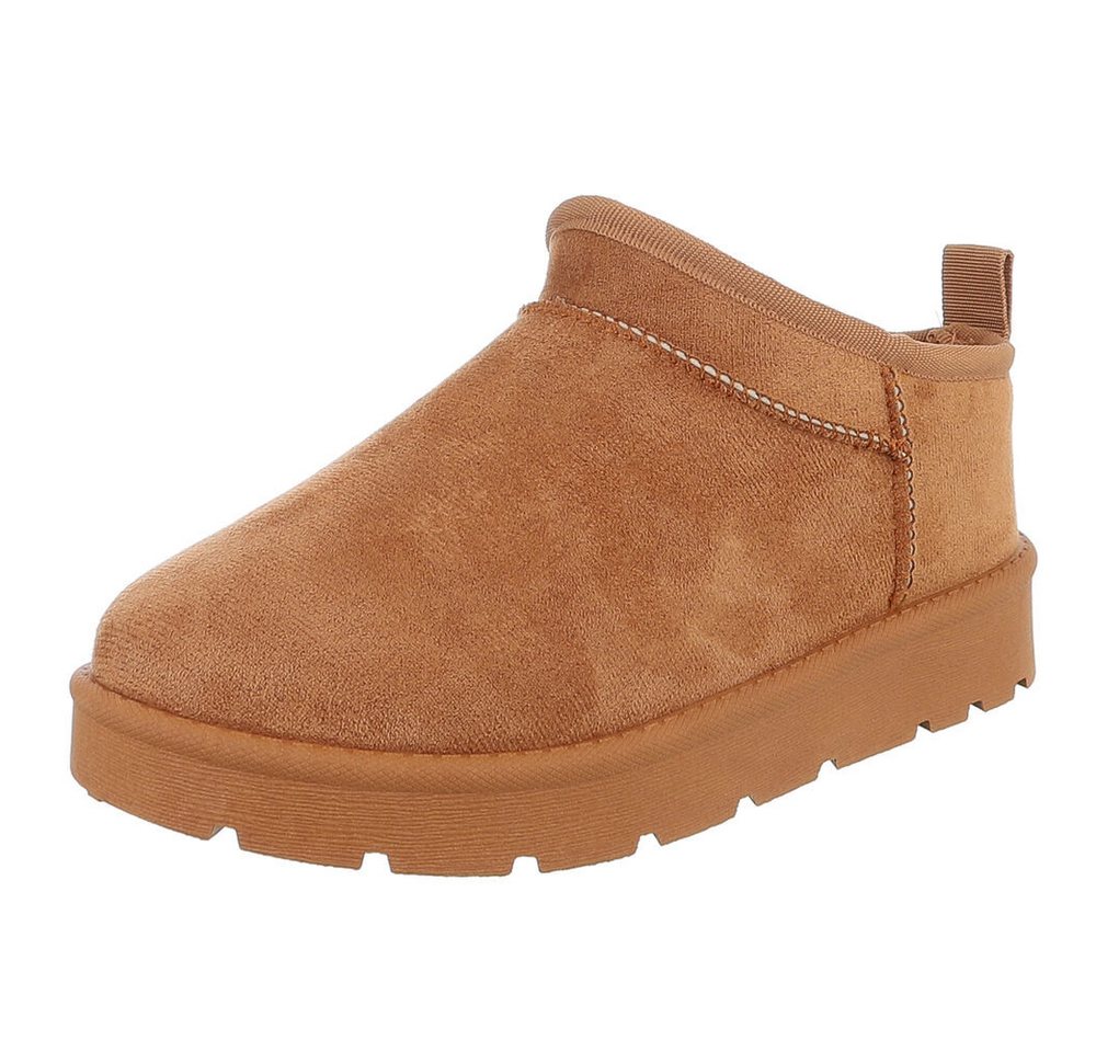 Ital-Design Bequeme Damenfreizeitschuhe mit praktischem Design Snowboots (90624816) Flach Plateaustiefeletten in Camel