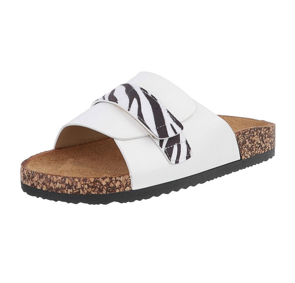 Ital-Design Bequeme Damenschuhe mit Klettverschluss für die Freizeit Pantolette (89852798) Flach Pantoletten in Weiß