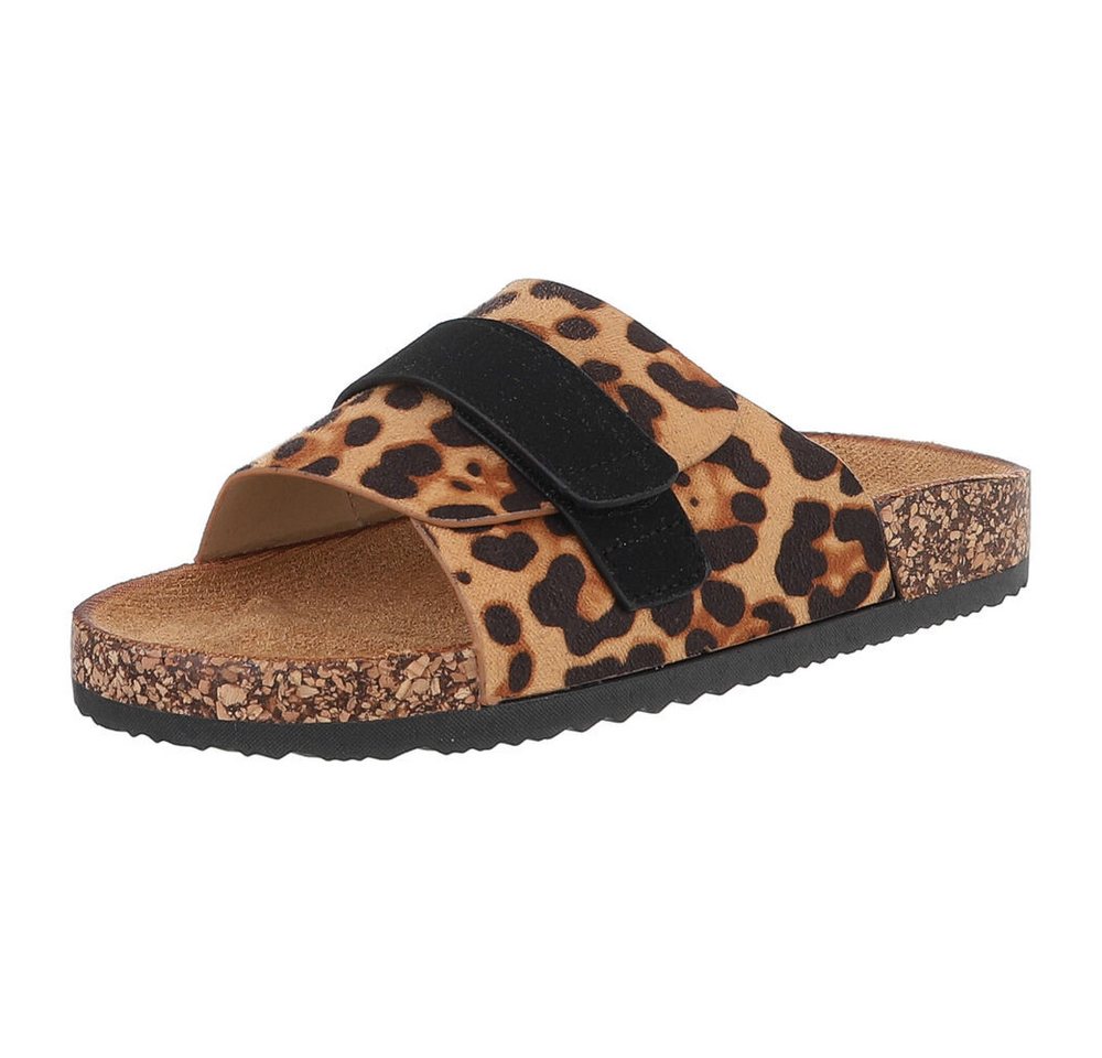 Ital-Design Bequeme Damenschuhe mit Klettverschluss für die Freizeit Pantolette (89852809) Flach Pantoletten in Braun