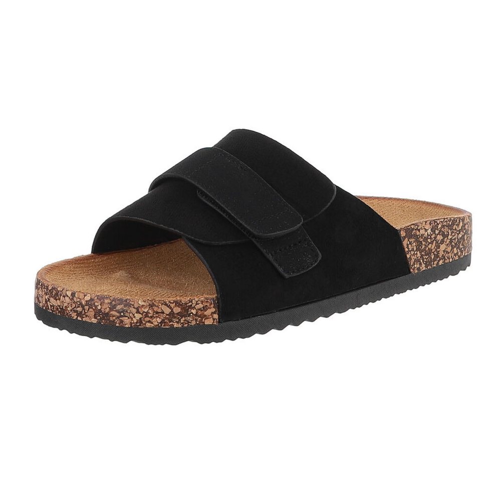 Ital-Design Bequeme Damenschuhe mit Klettverschluss für die Freizeit Pantolette (89852828) Flach Pantoletten in Schwarz