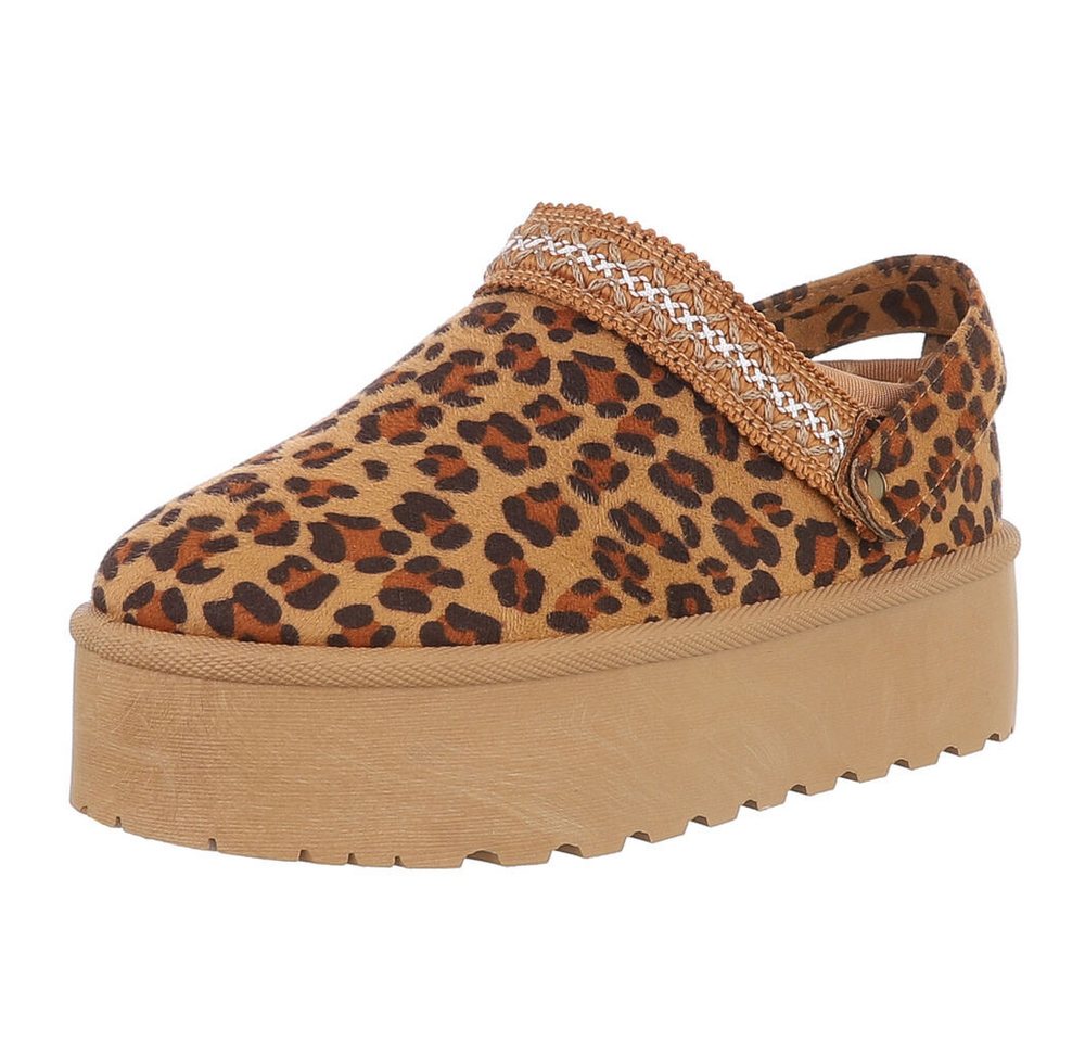 Ital-Design Bequeme Freizeitschuhe mit Riemen für Damen Snowboots (90169589) Flach Stiefeletten in Beige