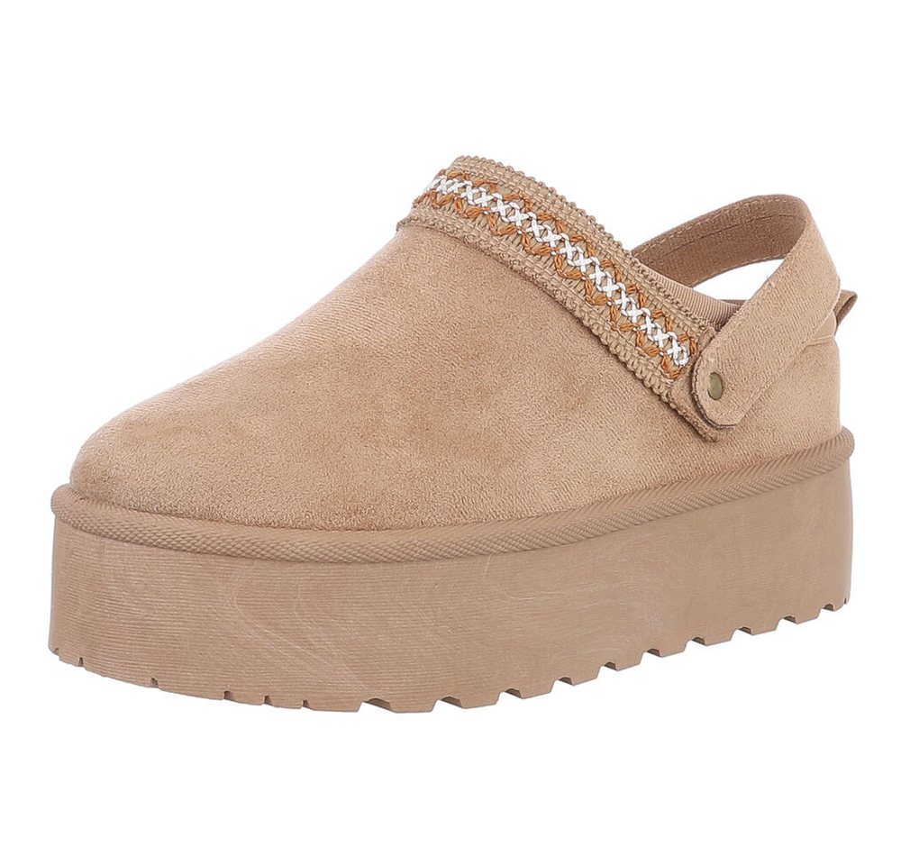 Ital-Design Bequeme Freizeitschuhe mit Riemen für Damen Snowboots (90169594) Flach Stiefeletten in Hellbraun