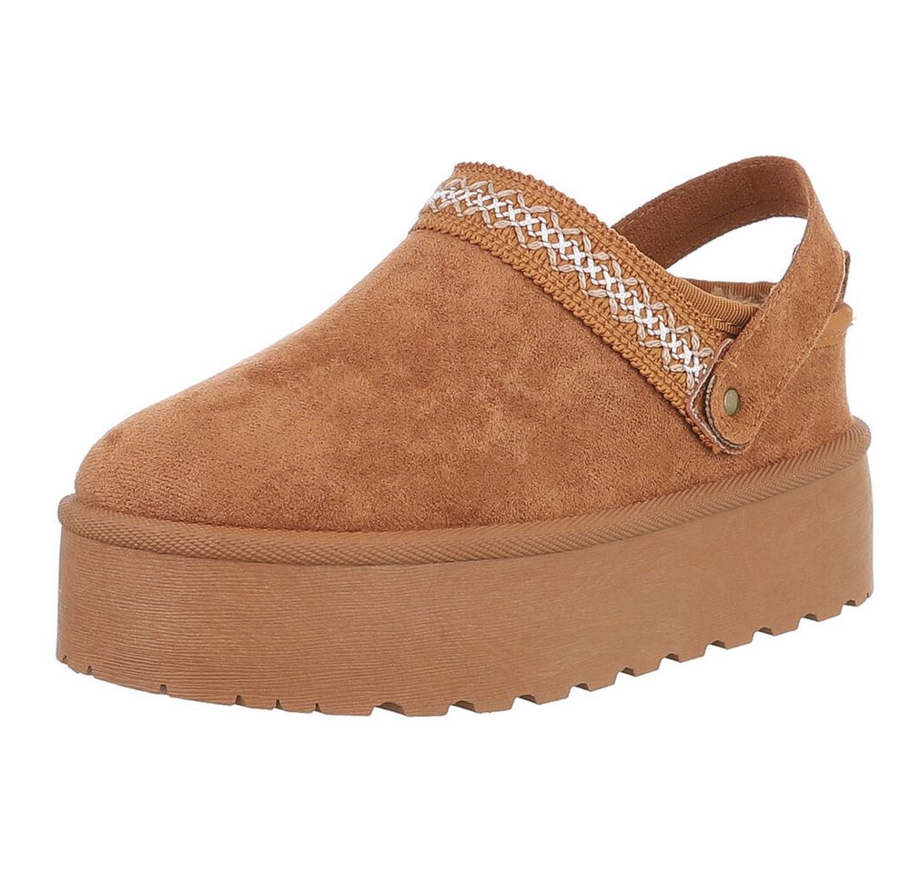 Ital-Design Bequeme Freizeitschuhe mit Riemen für Damen Snowboots (90169599) Flach Stiefeletten in Camel