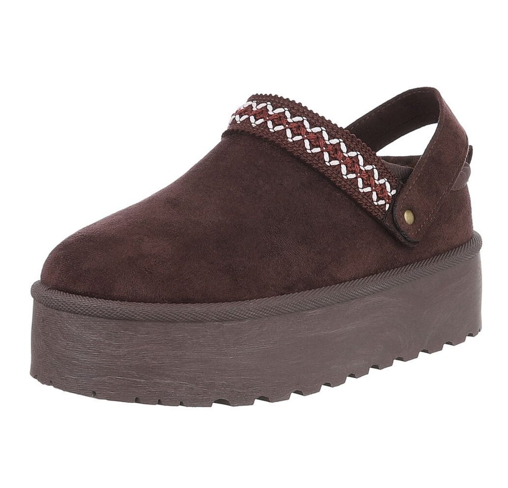 Ital-Design Bequeme Freizeitschuhe mit Riemen für Damen Snowboots (90169606) Flach Stiefeletten in Braun