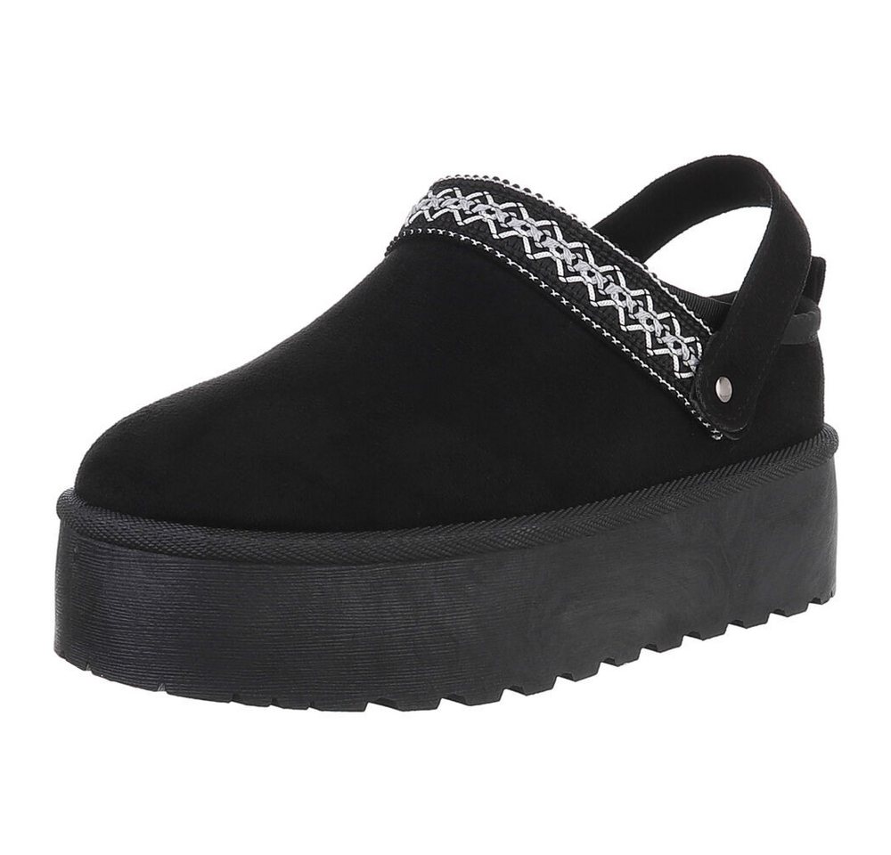 Ital-Design Bequeme Freizeitschuhe mit Riemen für Damen Snowboots (90169613) Flach Stiefeletten in Schwarz