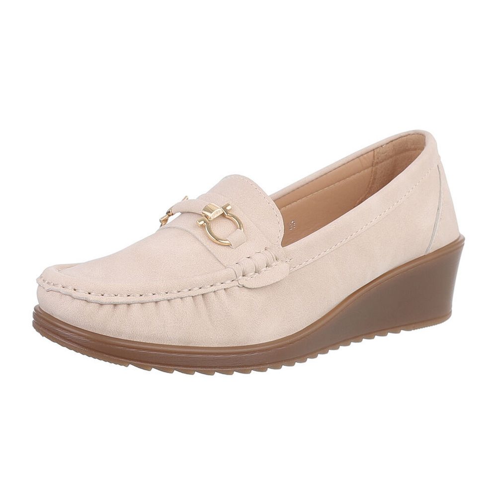 Ital-Design Bequeme Mokassins für jeden Anlass - Hoher Komfort Slipper (89092066) Keilabsatz/Wedge Mokassins in Apricot