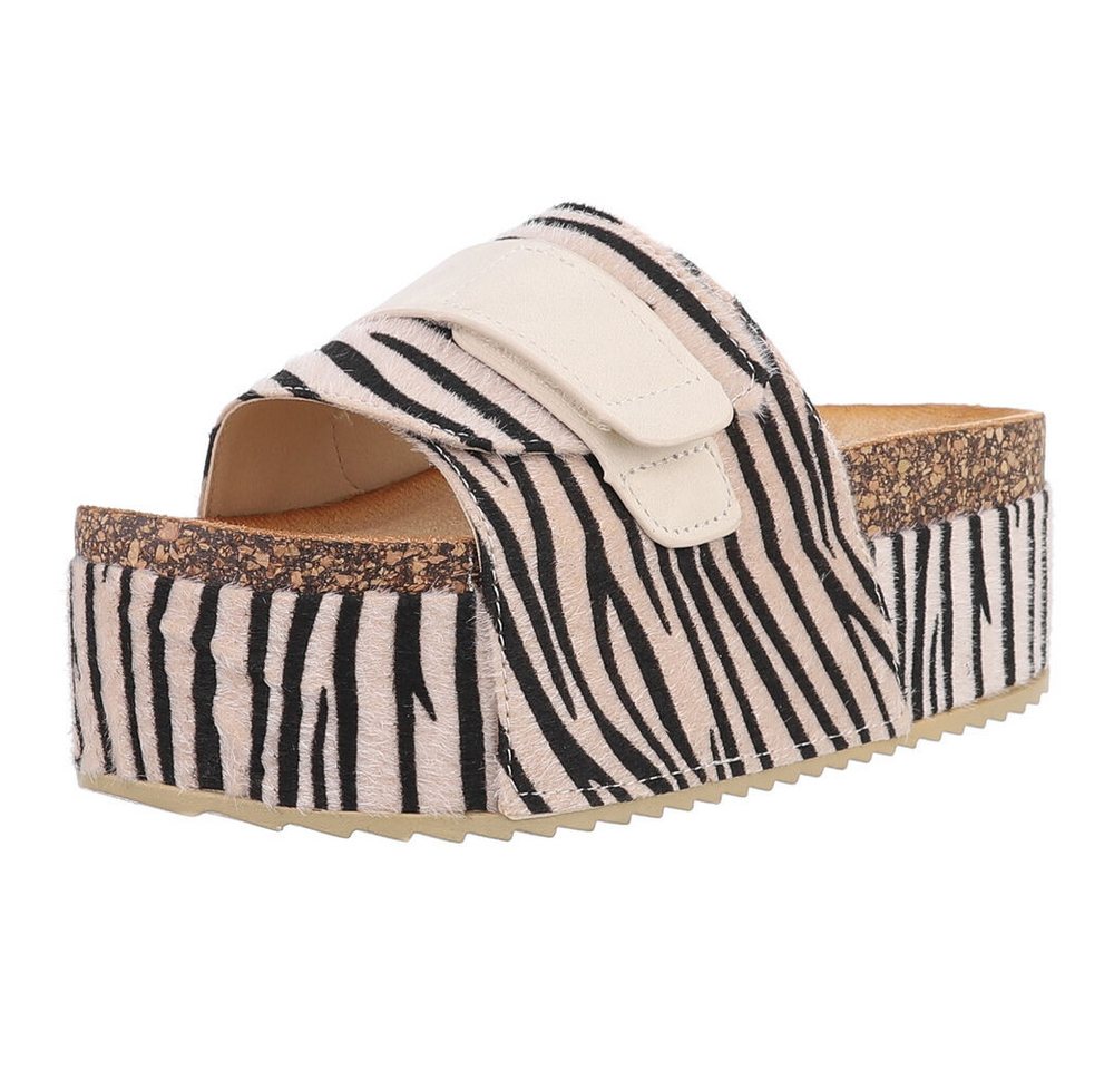 Ital-Design Bequeme Plattformsandalen für den Sommer Plateausandaletten (89319287) Flach Pantoletten in Beige