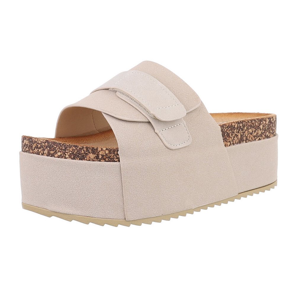 Ital-Design Bequeme Plattformsandalen für den Sommer Plateausandaletten (89319290) Flach Pantoletten in Beige