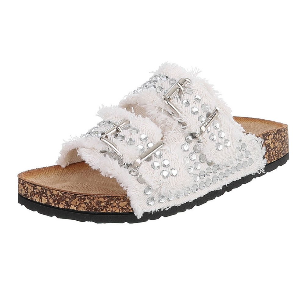 Ital-Design Bequeme Sandalen mit Schnallen und Glitzerdetails für Damen Pantolette (91409533) Flach Pantoletten in Weiß
