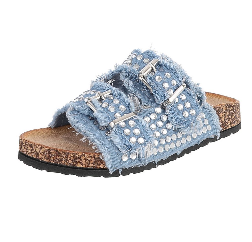 Ital-Design Bequeme Sandalen mit Schnallen und Glitzerdetails für Damen Pantolette (91409539) Flach Pantoletten in Hellblau