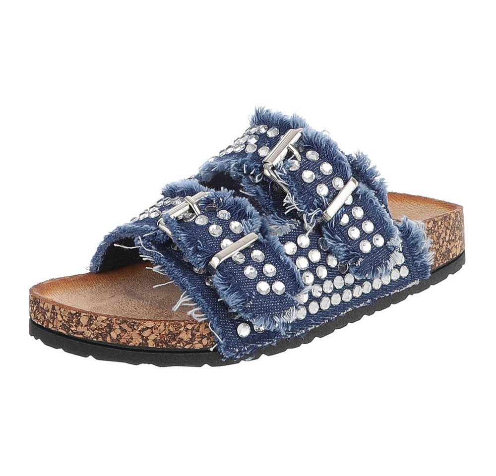 Ital-Design Bequeme Sandalen mit Schnallen und Glitzerdetails für Damen Pantolette (91409547) Flach Pantoletten in Blau