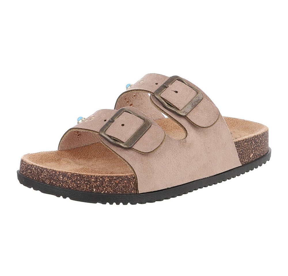 Ital-Design Bequeme Sandalen mit verstellbaren Riemen für Damen Pantolette (89852711) Flach Pantoletten in Hellbraun