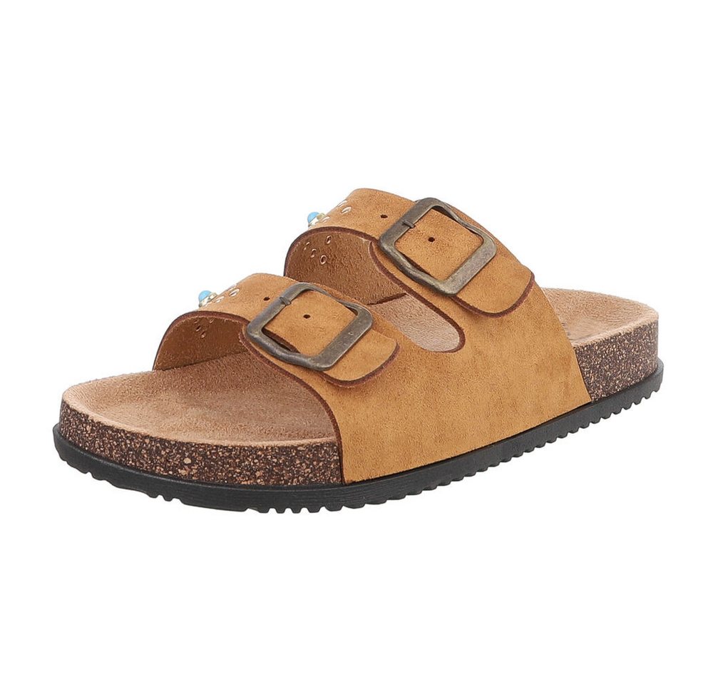 Ital-Design Bequeme Sandalen mit verstellbaren Riemen für Damen Pantolette (89852722) Flach Pantoletten in Camel