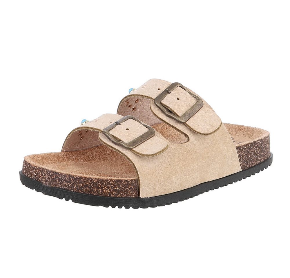 Ital-Design Bequeme Sandalen mit verstellbaren Riemen für Damen Pantolette (89852732) Flach Pantoletten in Beige