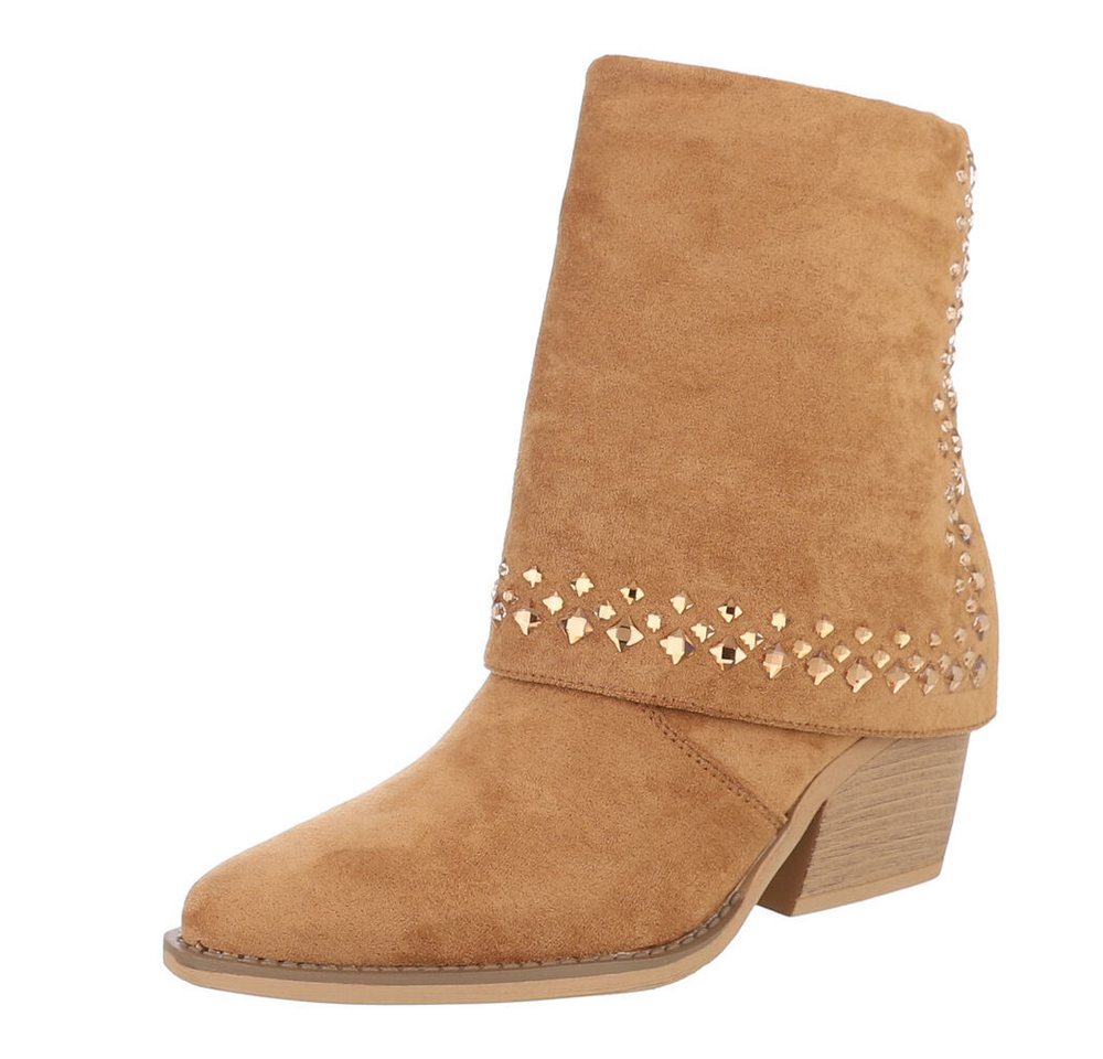 Ital-Design Bequeme Stiefel mit elegantem Design für jeden Anlass Westernstiefelette (89092198) Blockabsatz Stiefeletten in Camel
