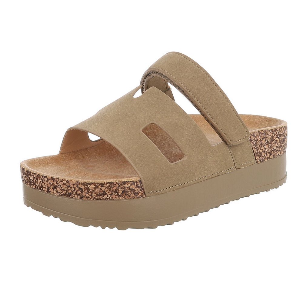 Ital-Design Bequemer Damen-Sandale mit Hochsohle für Freizeit Plateausandaletten (90033069) Keilabsatz/Wedge Keilsandaletten in Hellbraun