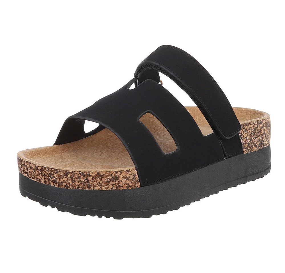 Ital-Design Bequemer Damen-Sandale mit Hochsohle für Freizeit Plateausandaletten (90033075) Keilabsatz/Wedge Keilsandaletten in Schwarz
