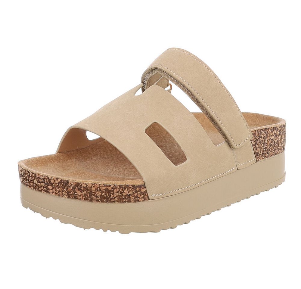 Ital-Design Bequemer Damen-Sandale mit Hochsohle für Freizeit Plateausandaletten (90033082) Keilabsatz/Wedge Keilsandaletten in Beige