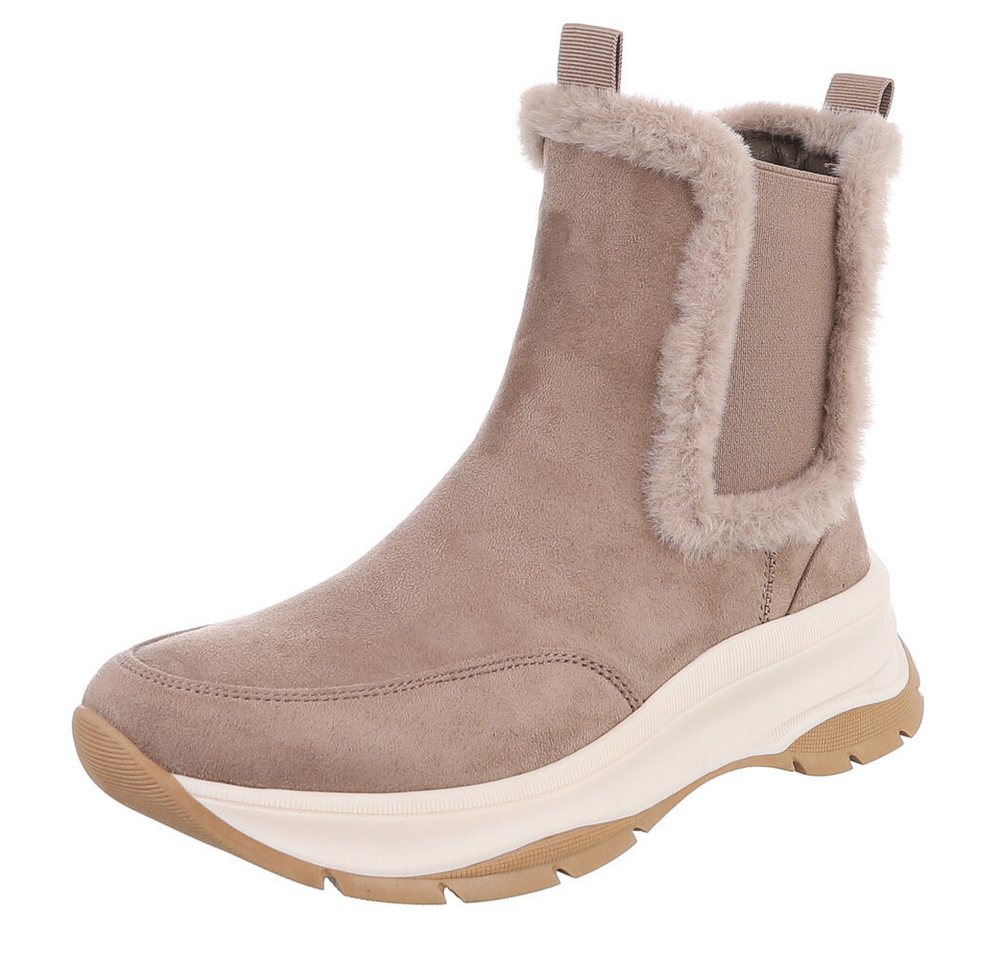 Ital-Design Bequemer Damen-Stiefel mit plüschigem Futter für Alltag Plateaustiefelette (90648953) Keilabsatz/Wedge Stiefeletten in Hellbraun