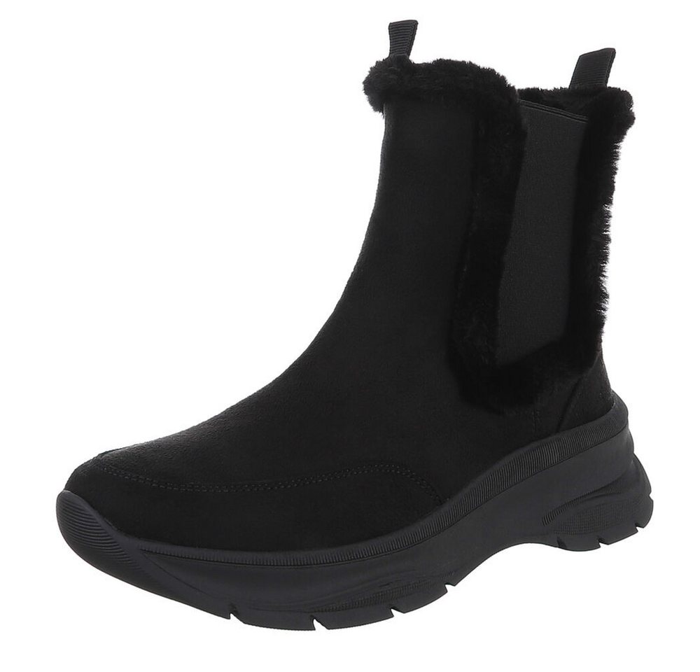 Ital-Design Bequemer Damen-Stiefel mit plüschigem Futter für Alltag Plateaustiefelette (90648956) Keilabsatz/Wedge Stiefeletten in Schwarz
