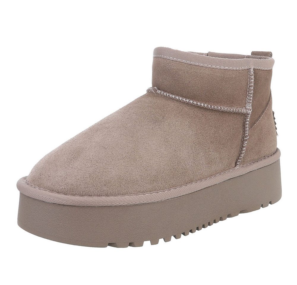 Ital-Design Bequemer Plattform-Echtleder-Schuh für Alltag und Freizeit Snowboots (90471170) Flach Plateaustiefeletten in Hellbraun