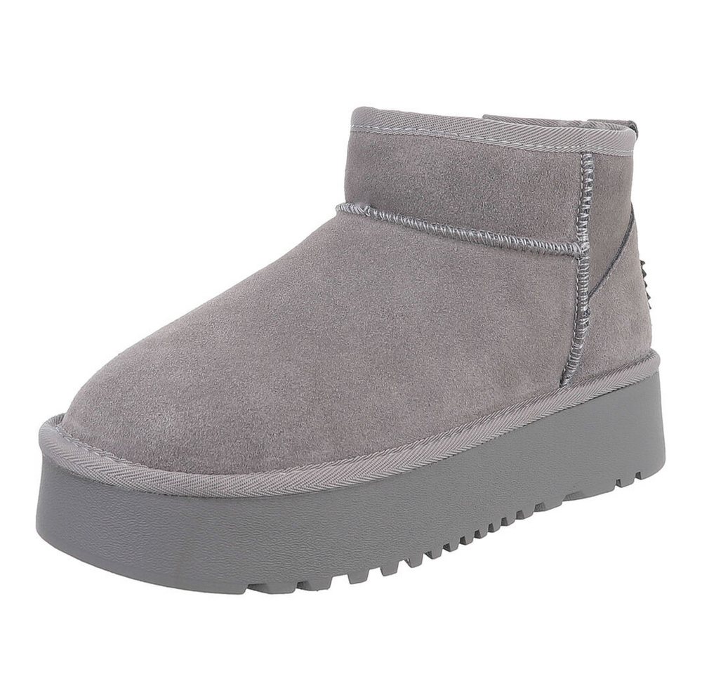 Ital-Design Bequemer Plattform-Echtleder-Schuh für Alltag und Freizeit Snowboots (90471182) Flach Plateaustiefeletten in Grau