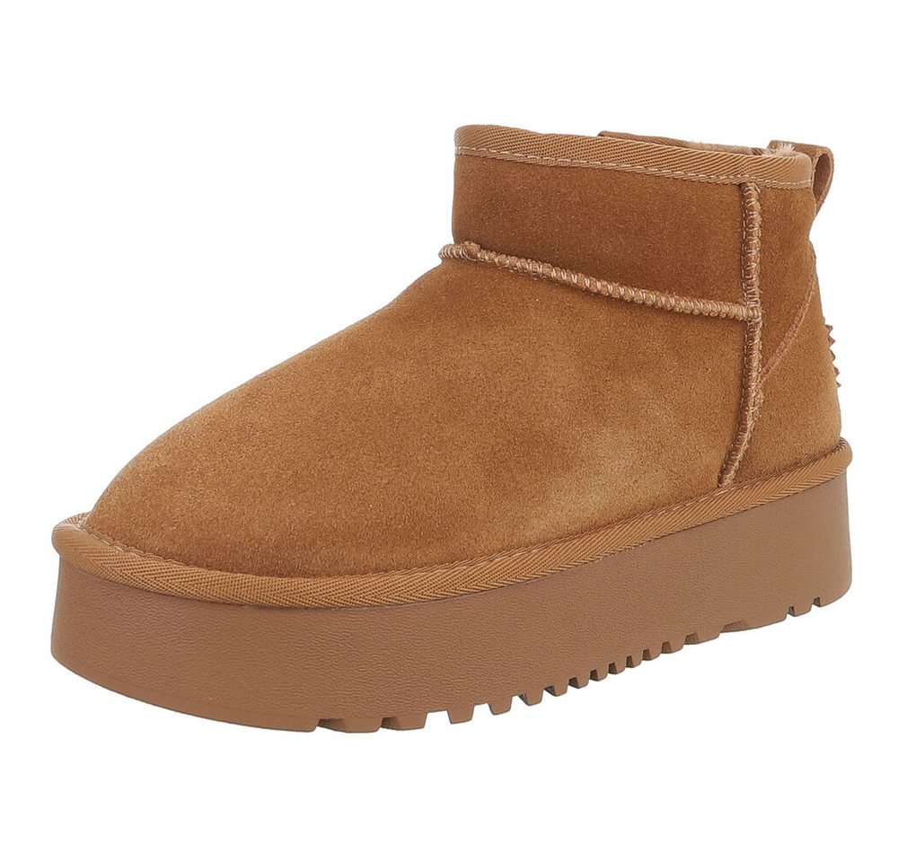 Ital-Design Bequemer Plattform-Echtleder-Schuh für Alltag und Freizeit Snowboots (90471189) Flach Plateaustiefeletten in Camel