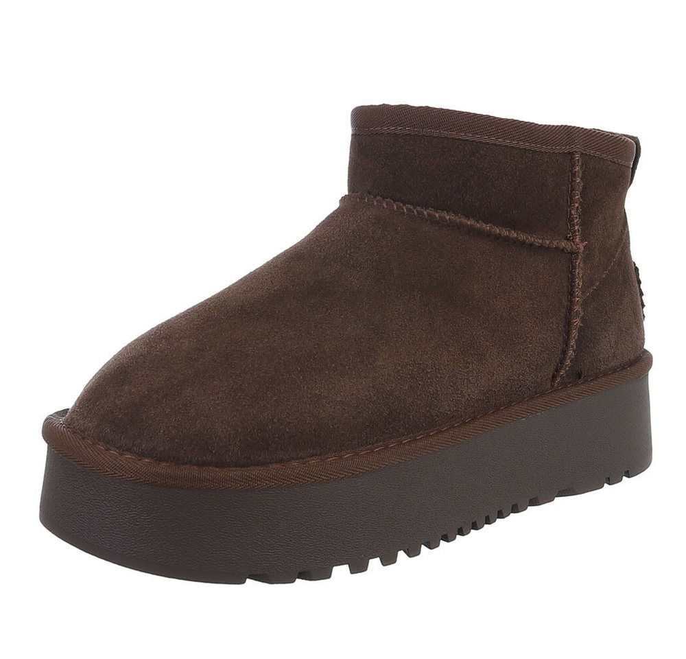Ital-Design Bequemer Plattform-Echtleder-Schuh für Alltag und Freizeit Snowboots (90471195) Flach Plateaustiefeletten in Braun