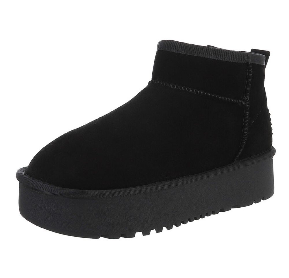 Ital-Design Bequemer Plattform-Echtleder-Schuh für Alltag und Freizeit Snowboots (90471201) Flach Plateaustiefeletten in Schwarz
