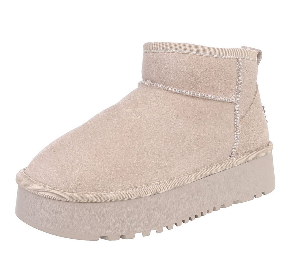 Ital-Design Bequemer Plattform-Echtleder-Schuh für Alltag und Freizeit Snowboots (90471210) Flach Plateaustiefeletten in Beige