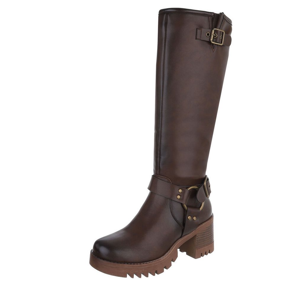 Ital-Design Bequemer Schlupfschuh für Damen mit stilvollem Design Bikerboots (90927439) Blockabsatz Stiefel in Braun