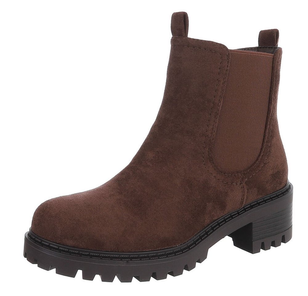 Ital-Design Bequemer Schlupfschuh für Damen mit stilvollem Design Chelseaboots (90927444) Blockabsatz Stiefeletten in Braun