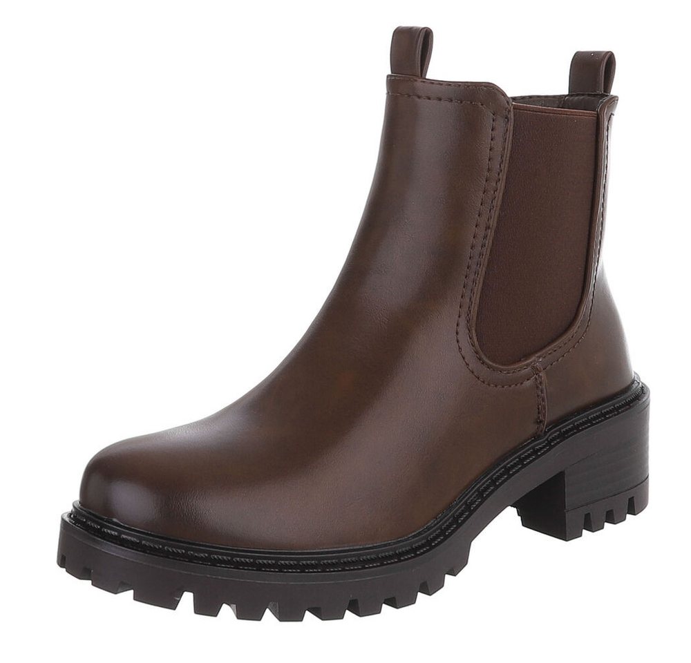 Ital-Design Bequemer Schlupfschuh für Damen mit stilvollem Design Chelseaboots (90927452) Blockabsatz Stiefeletten in Braun