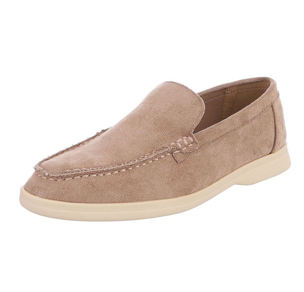 Ital-Design Bequemer Schlupfschuh für Damen mit stilvollem Design Slipper (90927414) Blockabsatz Mokassins in Hellbraun