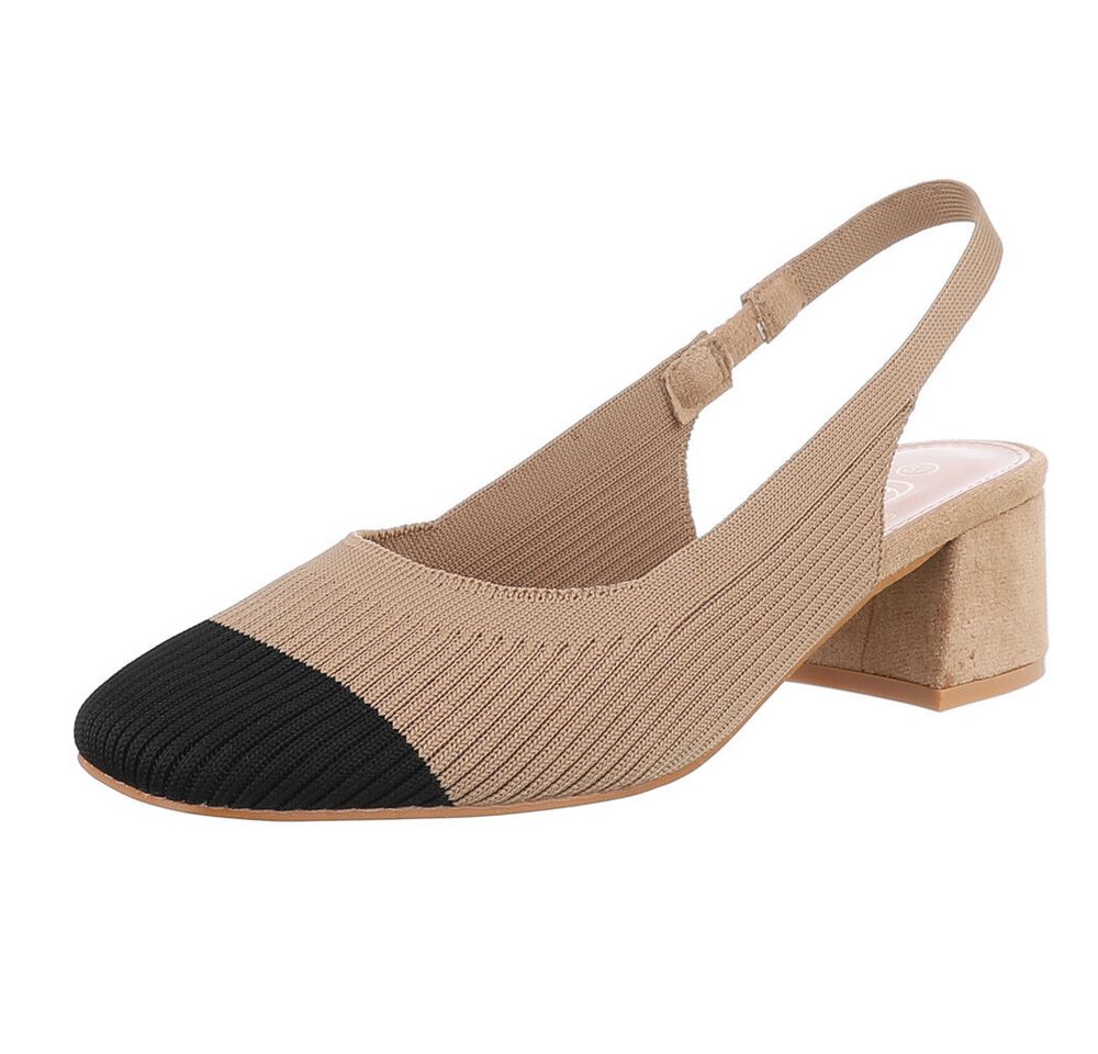 Ital-Design Bequemer Slingback-Pump für stilbewusste Frauen Schnürpumps (89092246) Blockabsatz Pumps in Hellbraun
