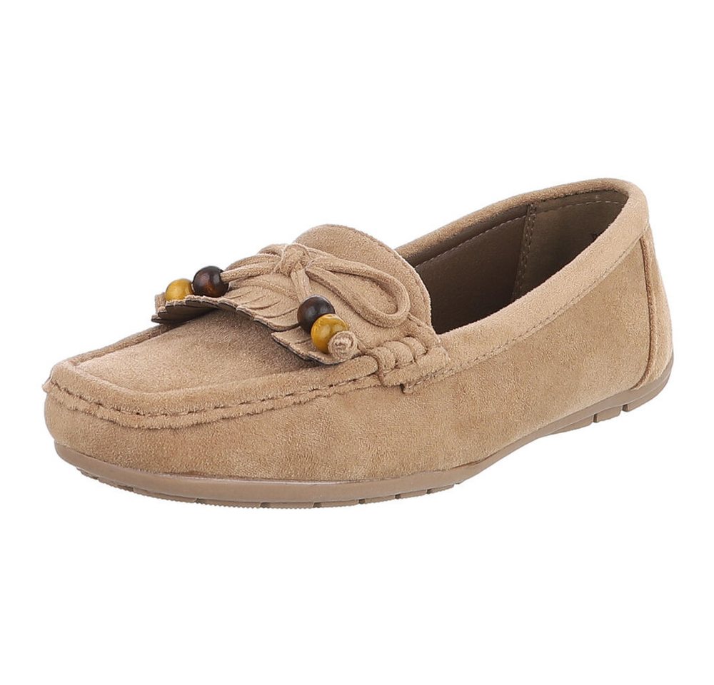 Ital-Design Bequemer Slipper mit Schleife für Damen, ideal für Freizeit Slipper (91554443) Flach Mokassins in Hellbraun