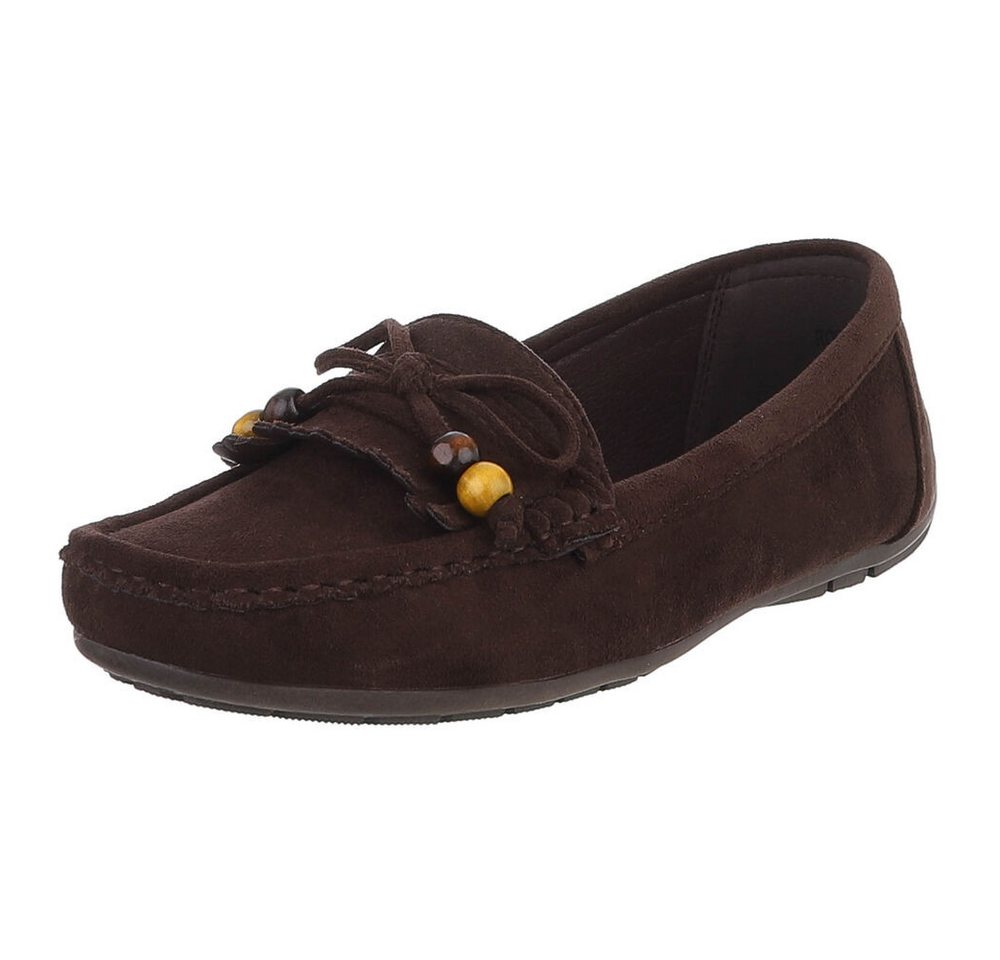 Ital-Design Bequemer Slipper mit Schleife für Damen, ideal für Freizeit Slipper (91554450) Flach Mokassins in Dunkelbraun