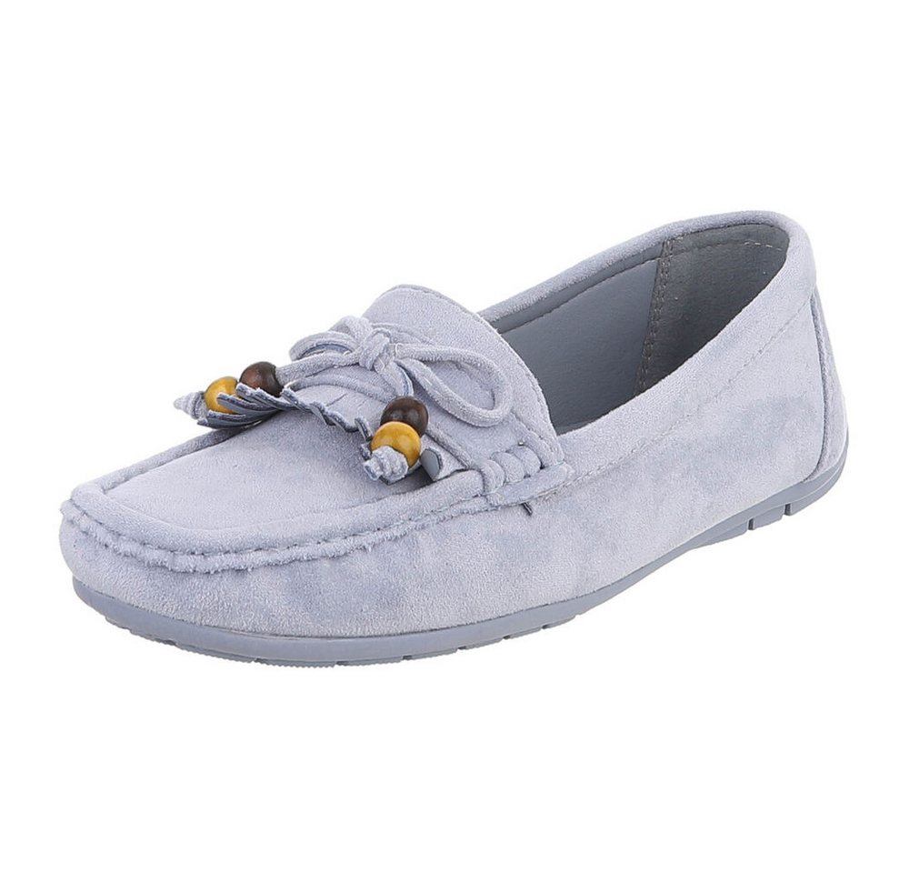 Ital-Design Bequemer Slipper mit Schleife für Damen, ideal für Freizeit Slipper (91554456) Flach Mokassins in Hellblau