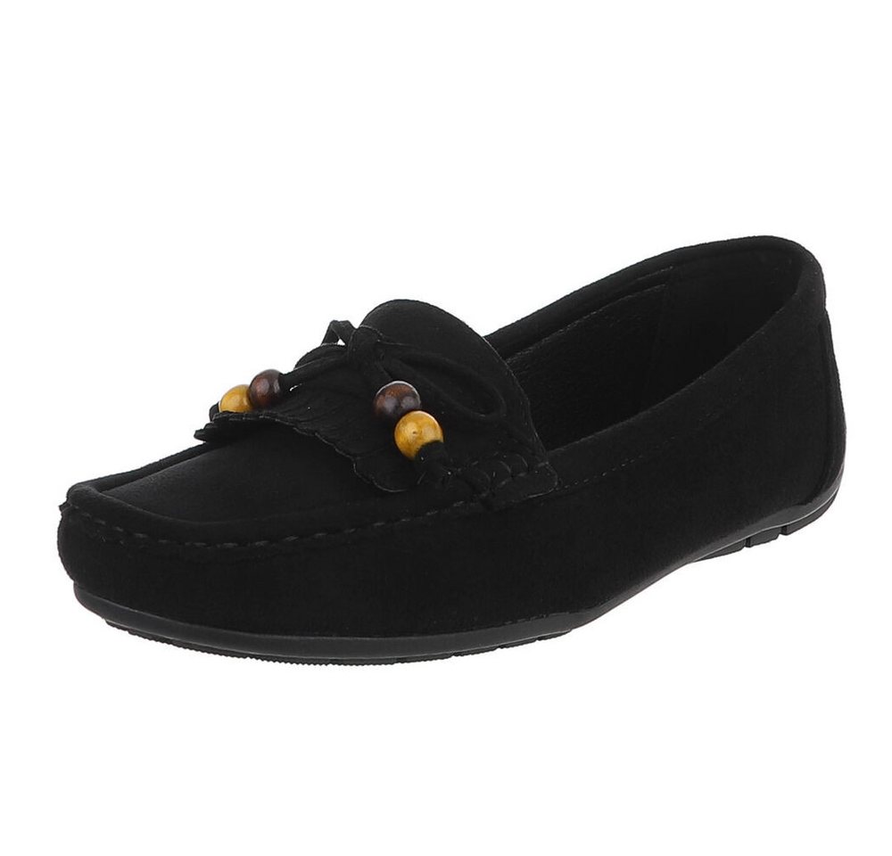 Ital-Design Bequemer Slipper mit Schleife für Damen, ideal für Freizeit Slipper (91554463) Flach Mokassins in Schwarz