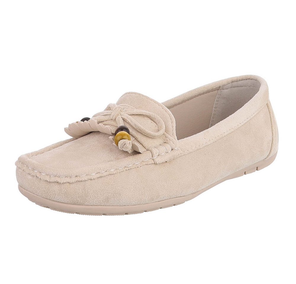 Ital-Design Bequemer Slipper mit Schleife für Damen, ideal für Freizeit Slipper (91554466) Flach Mokassins in Beige