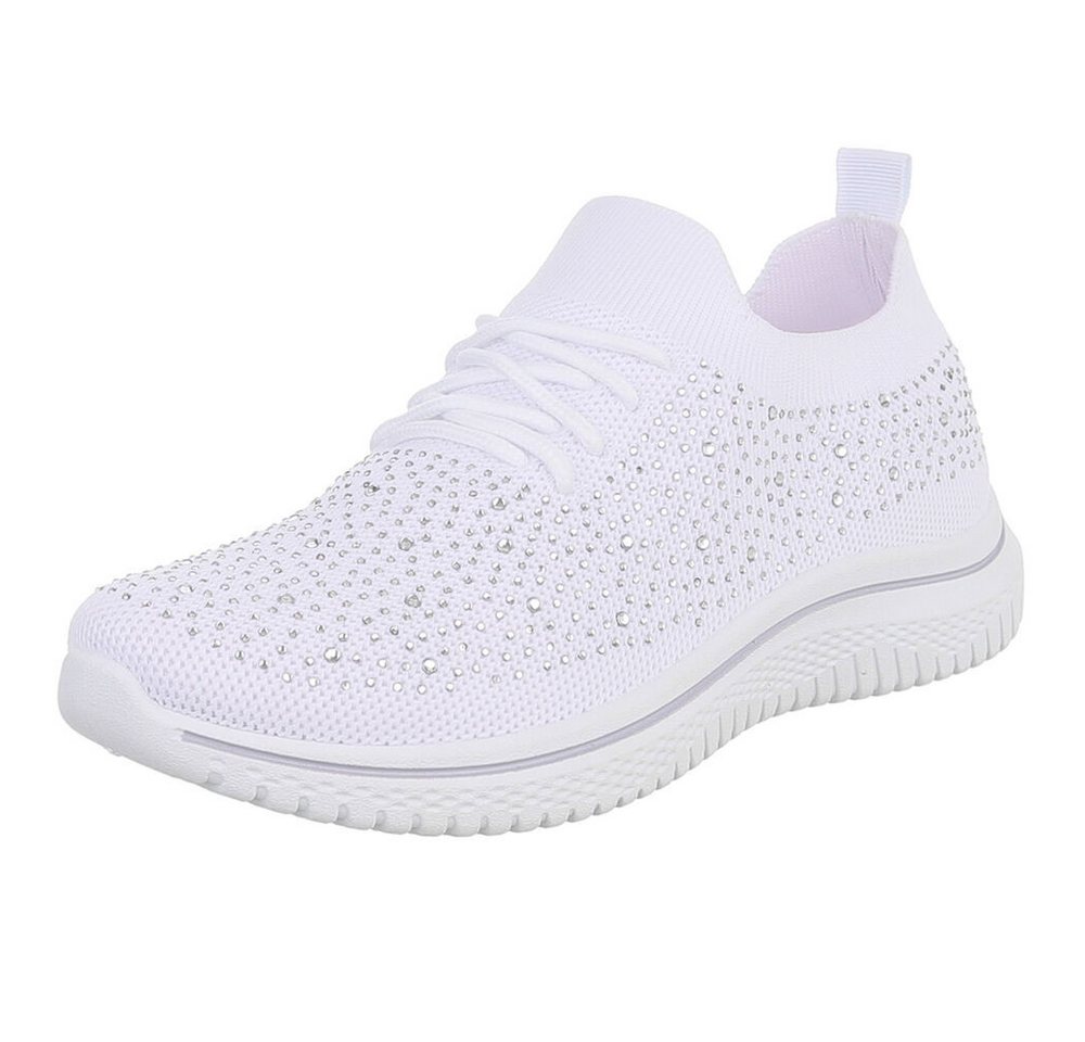 Ital-Design Bequemer Sneakers für Damen mit atmungsaktivem Obermaterial Sneaker (91554396) Flach Sneakers Low in Weiß