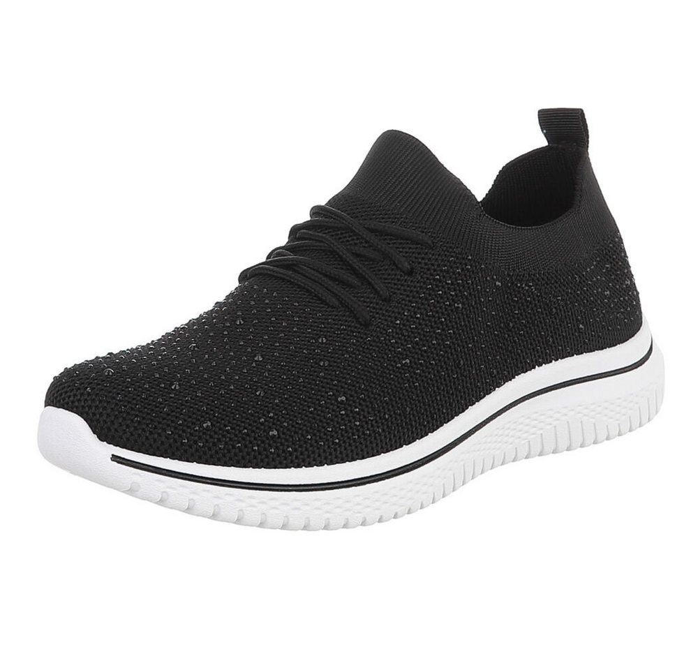 Ital-Design Bequemer Sneakers für Damen mit atmungsaktivem Obermaterial Sneaker (91554406) Flach Sneakers Low in Schwarz