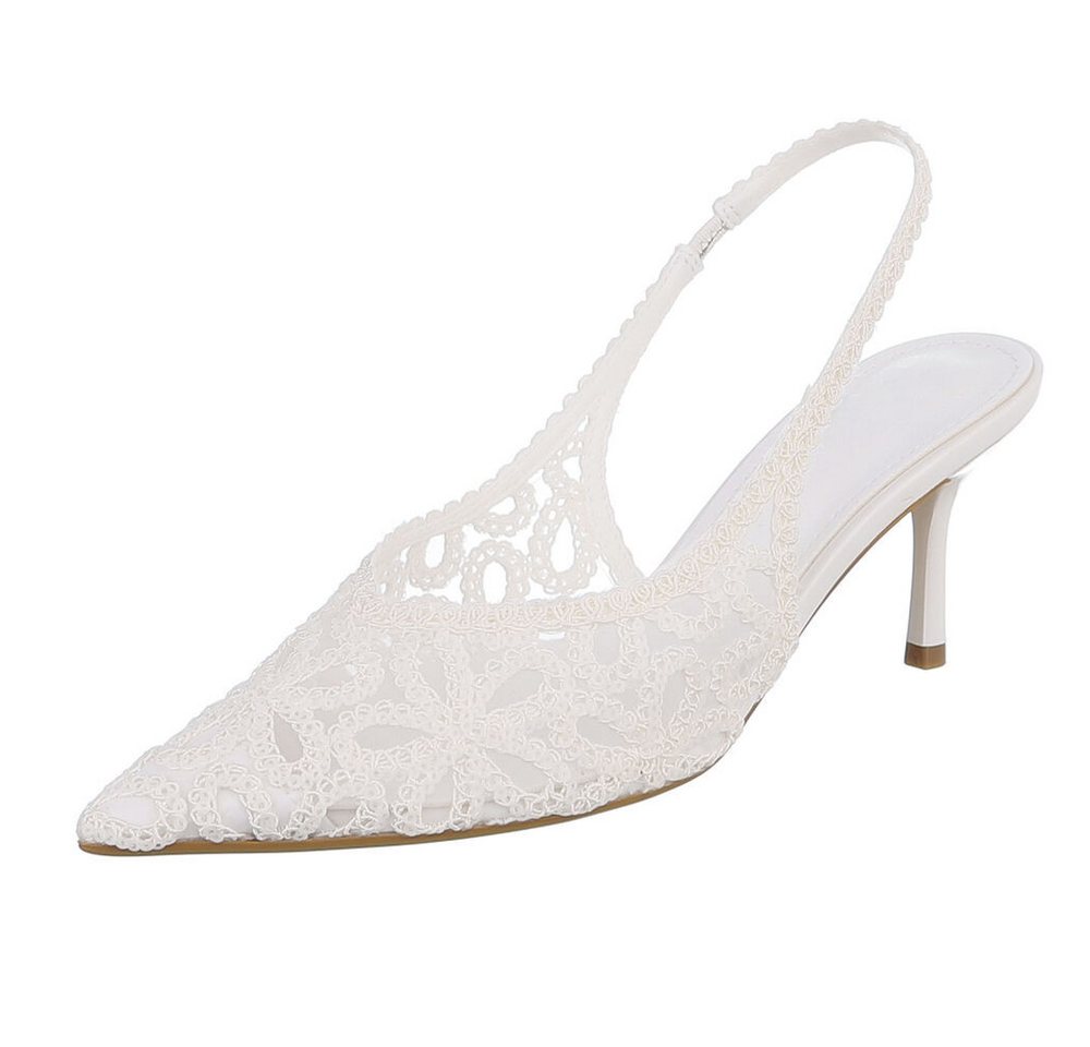 Ital-Design Brautschuhe Festliche Pumps mit Spitzenoptik für Damen Schnürpumps (91895696) Pfennig-/Stilettoabsatz Pumps in Weiß