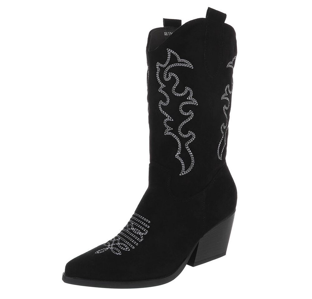 Ital-Design Cowboystiefel mit Blockabsatz und kunstvollen Details Westernstiefel (91409497) Blockabsatz Stiefel in Schwarz