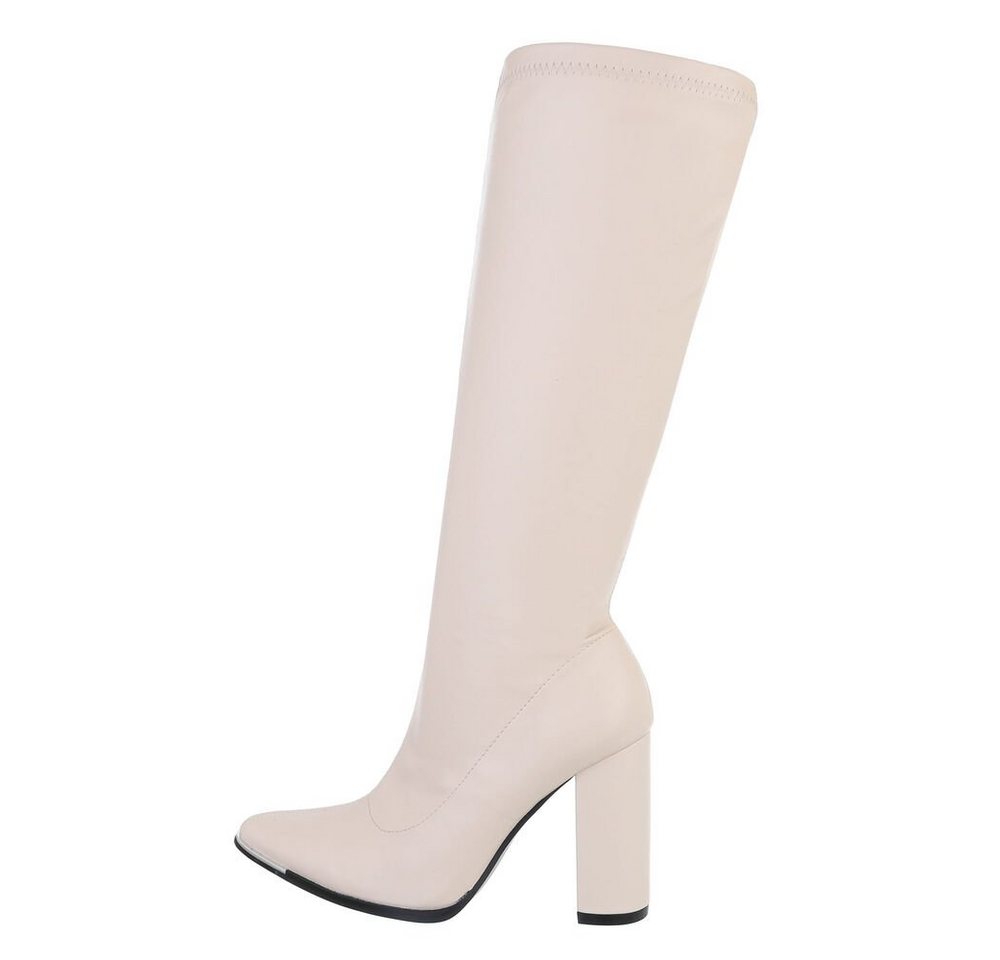 Ital-Design Damen Abendschuhe Elegant High-Heel-Stiefel (78210008) Blockabsatz High-Heel Stiefel in Beige